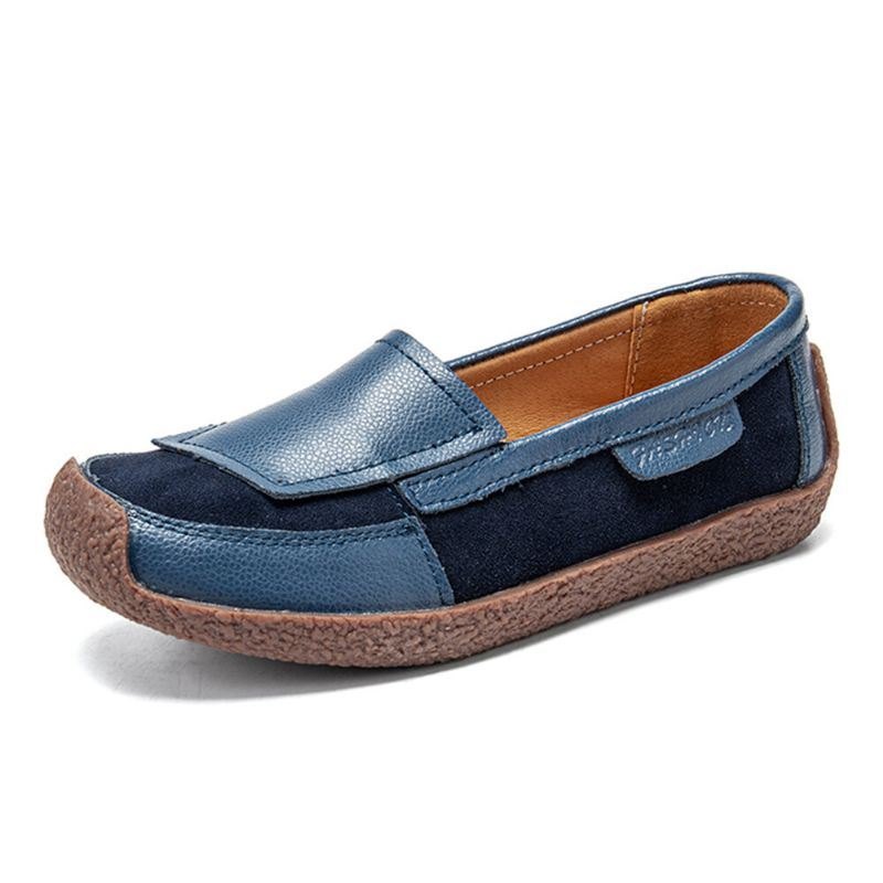 Dame Comfy Leather Splicing Myk Slip On Flat Loafers