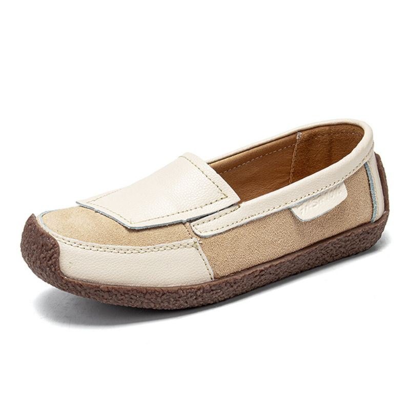 Dame Comfy Leather Splicing Myk Slip On Flat Loafers