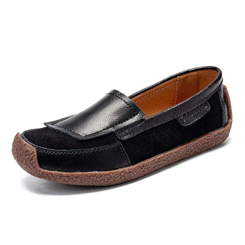 Dame Comfy Leather Splicing Myk Slip On Flat Loafers