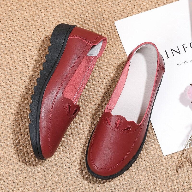 Dame Daglig Rund Toe Myk Ensfarge Flat Loafers Sko