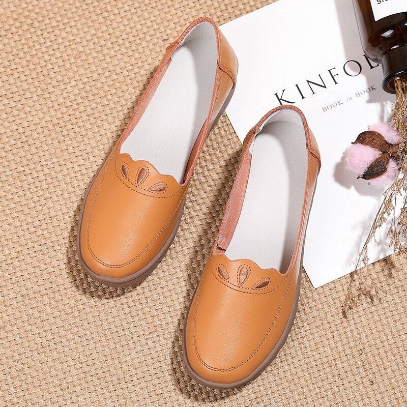 Dame Daglig Rund Toe Myk Ensfarge Flat Loafers Sko