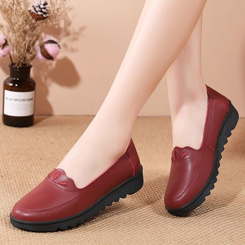 Dame Daglig Rund Toe Myk Ensfarge Flat Loafers Sko