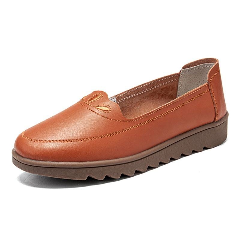 Dame Daglig Rund Toe Myk Ensfarge Flat Loafers Sko