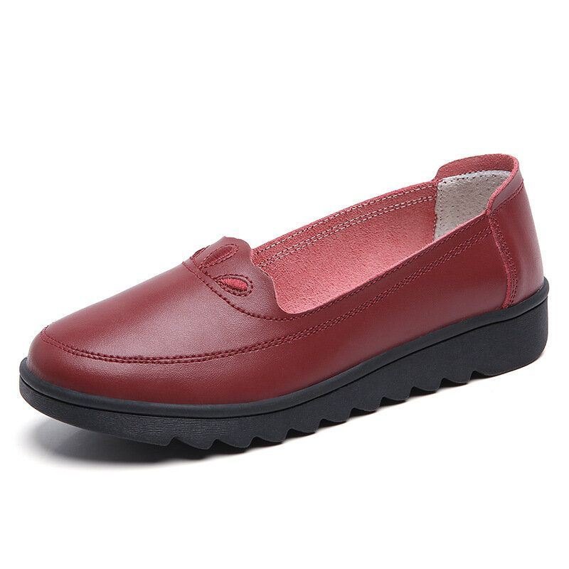 Dame Daglig Rund Toe Myk Ensfarge Flat Loafers Sko