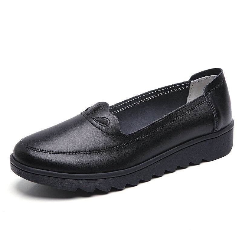 Dame Daglig Rund Toe Myk Ensfarge Flat Loafers Sko
