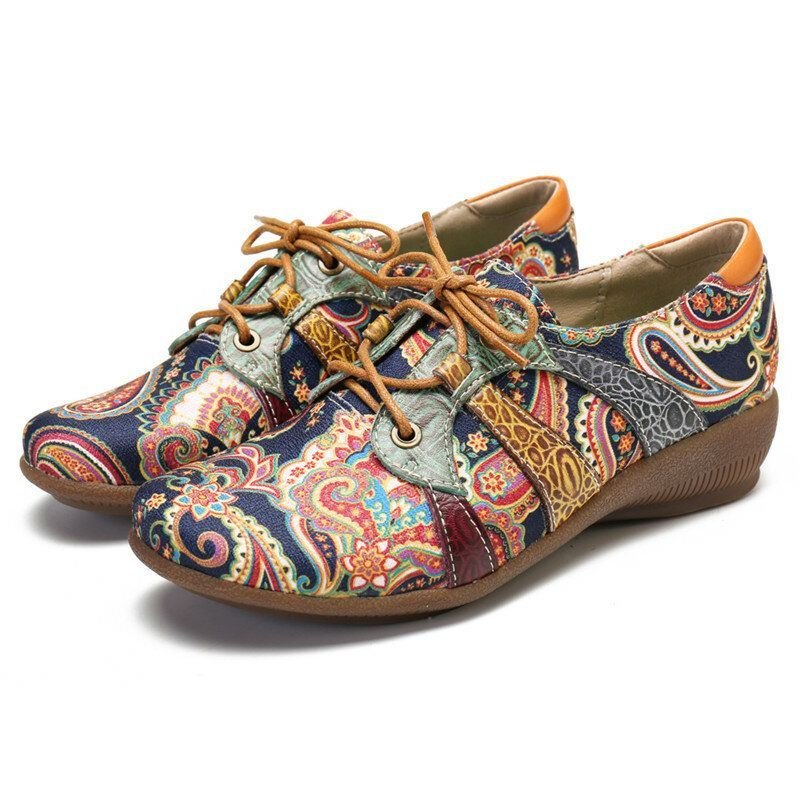 Retor Dame Paisley Retor Blomsterskjøting Folkways-stil Rund Tå Snøre Flate ...