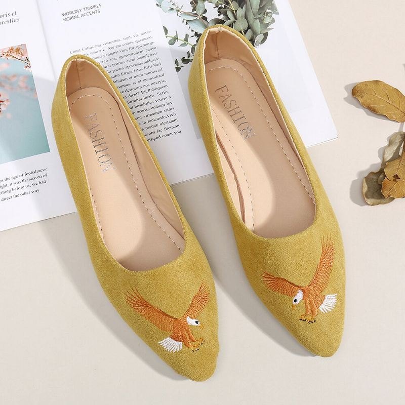 Damespiss Semsket Fugl Brodert Dekor Flats Sko
