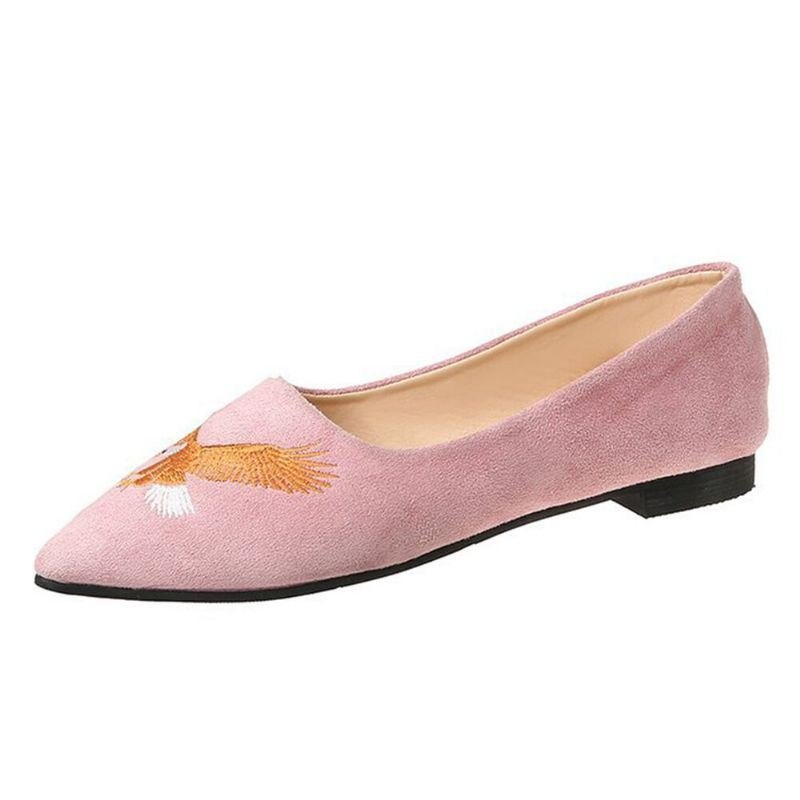 Damespiss Semsket Fugl Brodert Dekor Flats Sko