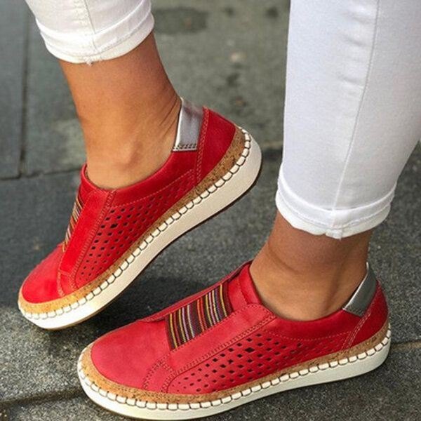 Large Size Dame Komfortable Hollow Out Skjøting Flat Loafers