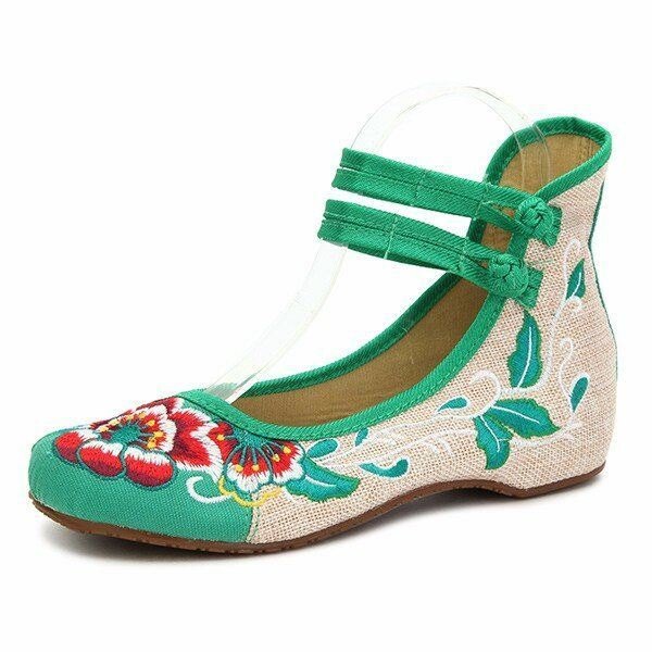 Stor Størrelse Dame Mary Janes Kinesiske Broderte Blomster Flate Sko Lin Loafers