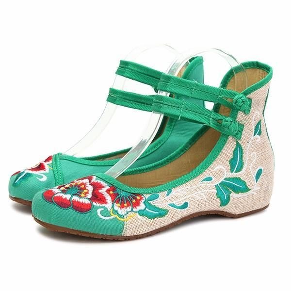 Stor Størrelse Dame Mary Janes Kinesiske Broderte Blomster Flate Sko Lin Loafers