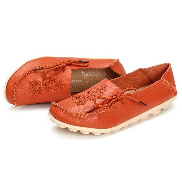 Stor Størrelse Rose Brodert Rund Toe Dame Uformelle Myke Flat Loafers