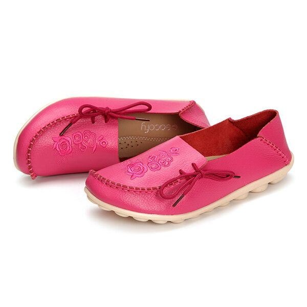 Stor Størrelse Rose Brodert Rund Toe Dame Uformelle Myke Flat Loafers