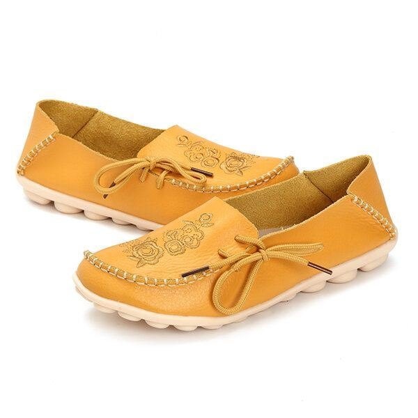 Stor Størrelse Rose Brodert Rund Toe Dame Uformelle Myke Flat Loafers